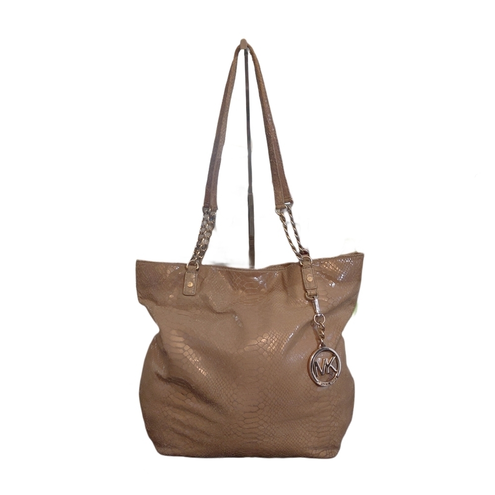 Michael Kors Jet Set Tan Snake Embossed Leather Tote Shoulder Bag